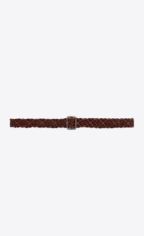 SAINT LAURENT クラシックベルト メンズ シルバースタッズ付き ブラウン編み込みレザーhublotベルト a_V4